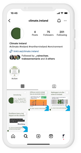 Climate Ireland Instagram homescreen in the early days